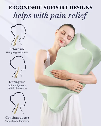 Vista 4 de Almohada cervical para el cuello, almohadas ergonómicas refrescantes de espuma viscoelástica para un sueño profundo con funda de almohada lavable