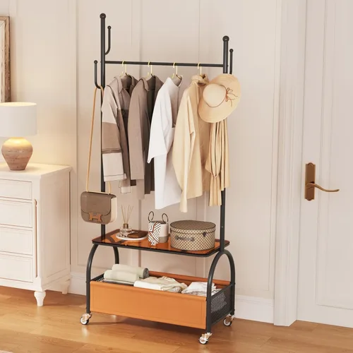 Vista 15 de Perchero negro independiente de madera maciza - Moderno árbol de madera independiente resistente con 7 ganchos creativo de aspecto de rama de árbol