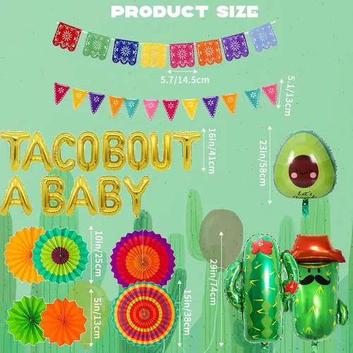Vista 5 de 26 piezas de decoración Taco Bout a Baby, decoraciones de baby shower de fiesta incluyen globos Taco Bout a Baby, abanicos de papel, pancarta