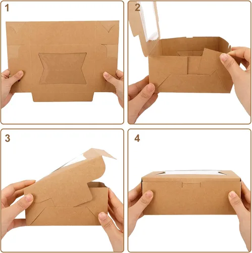 Vista 4 de Moretoes 32 cajas de galletas, cajas de panadería de 8 x 6 x 2.5 pulgadas Marrón-paquete de 32