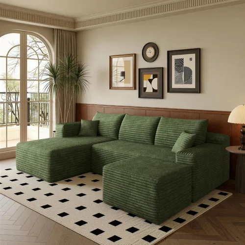 Vista 13 de Sofá modular moderno de 96 pulgadas para sala de estar, sofá modular tapizado sin hueso con bolsillos, cómodo sofá nube con diván en forma de L Negro