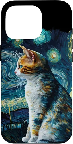 Vista 20 de Lindo Van Gogh Starry Night Cat Calico Cat Lover - Carcasa divertida para iPhone 17