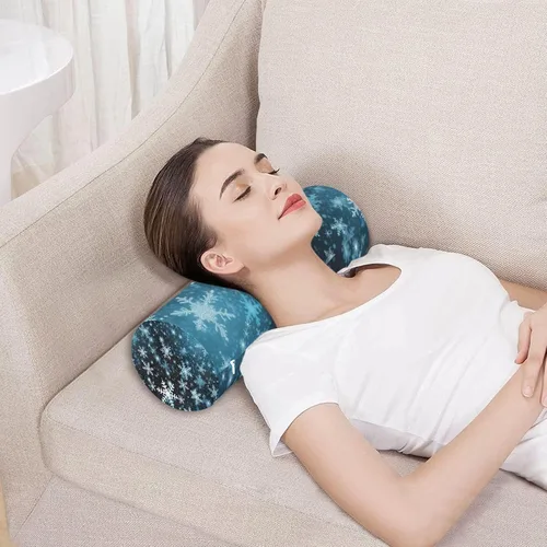 Vista 5 de White Snowflakes Blue Neck Pillow for Sleeping, Cervical Roll Memory Foam Pillows for Neck Pain Relief, Neck Support Round Pillows with Washable
