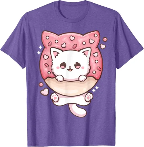 Vista 6 de Camiseta Kawaii Cat Donut Anime Lover Otaku, Negro