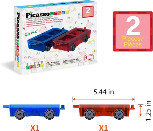 Vista 3 de PicassoTiles Kit de Construcción de Juguete de 2 Piezas Carro Mini Camión Conjunto de Vehículo para Bloques Magnéticos Piezas de Construcción