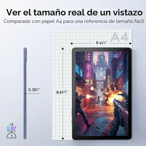 Vista 9 de TCL Tableta Android TAB 10 Gen 4, pantalla FHD de 10.1 pulgadas, CPU Octa-Core, 12 GB de RAM (4+8 GB), 128 GB de almacenamiento, batería de 6000