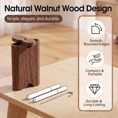 Vista 6 de Walnut Storage Box, Decorative Box with Lid,Two Metal Tubes