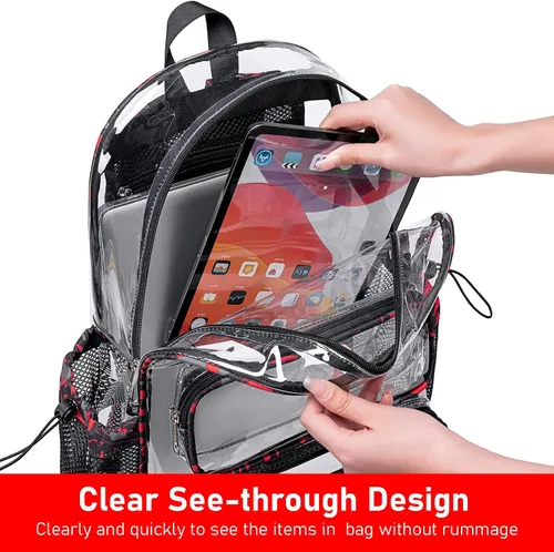 Vista 80 de CAMTOP Mochila transparente resistente y transparente para estudiantes, escuela, trabajo, festival, viajes, deportes, Beige, Mediana, Camtop Mochila