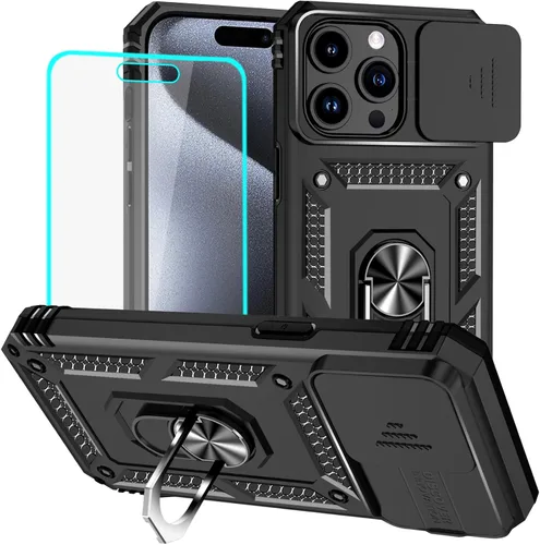 Vista 30 de HNHYGETE Funda para iPhone 12 Pro Max con protector de pantalla: [grado militar de 20 pies probada en caídas] Funda protectora para cámara Negro