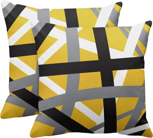 Vista 8 de Emvency Juego de 2 fundas de almohada decorativas retro con diseño de rayas grises y negras, para decoración del hogar, cuadradas, 16 x 16 pulgadas