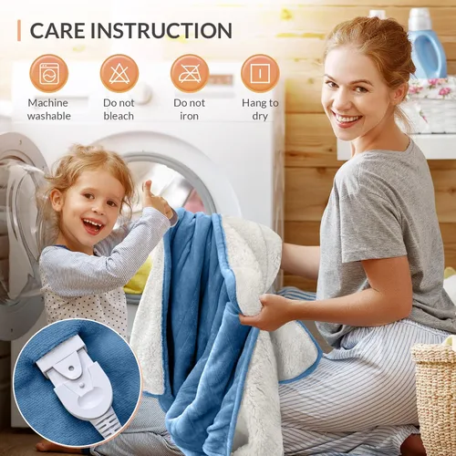 Vista 9 de HOMLYNS LuxeHeat - Manta térmica eléctrica tamaño King, manta térmica de franela suave Sherpa con 10 ajustes de calor, temporizador de 1 a 10 horas