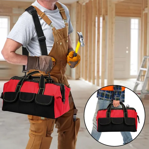 Vista 6 de Hiceeden Bolsa de herramientas de boca ancha de 16 pulgadas, bolsa de herramientas plegable con revestimiento impermeable y correa ajustable, bolsa