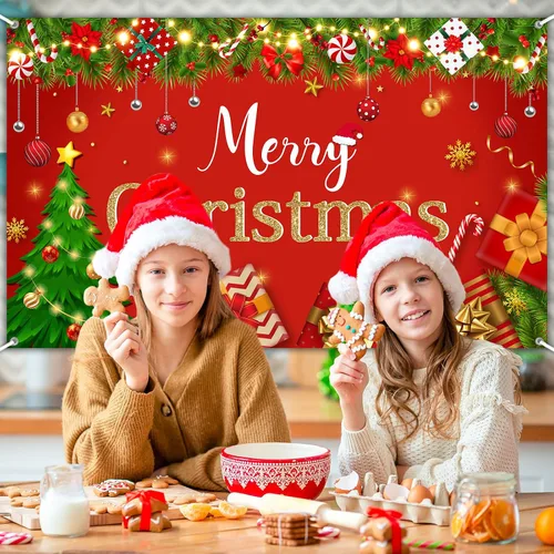 Vista 5 de Avezano Telón de fondo rojo de Feliz Navidad, decoración de fiesta de Feliz Navidad, banner, telón de fondo de fotografía de Feliz Navidad