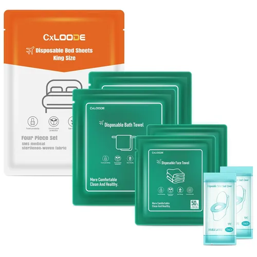 Vista 18 de Sábanas desechables para hotel, artículos esenciales de viaje con 2 toallas de baño desechables, 2 toallas faciales desechables y 4 piezas