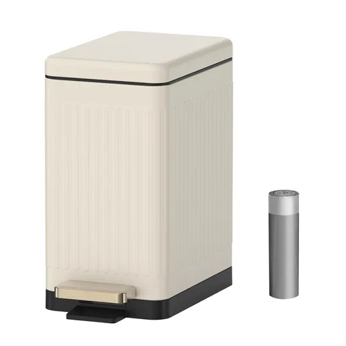 Vista 7 de Mbillion Cubo de basura para baño con tapa - Cubo de basura delgado de acero inoxidable con pedal - Papelera de metal - Cubo de basura rectangular