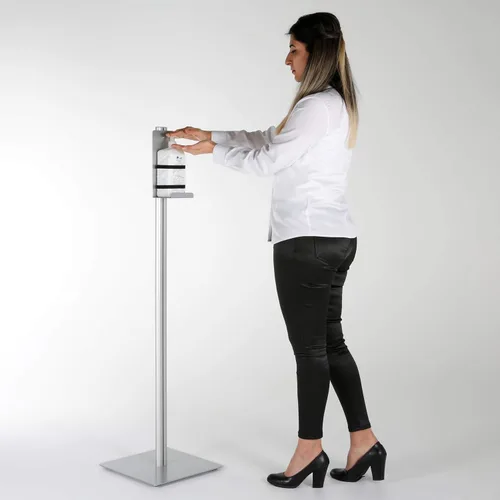 Vista 4 de M&T Displays Soporte universal de suelo para jabón líquido/loción o productos desinfectantes de manos, máscara facial médica, guante desechable