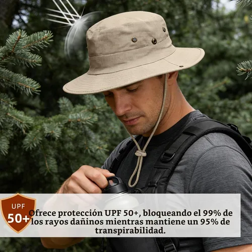 Vista 5 de Sombreros de sol para hombres y mujeres, sombrero de safari plegable caqui (1pack-khaki)