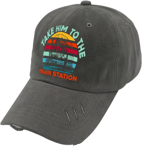 Vista 3 de Dad Hats Take Him to The Train Station Baseball Cap for Men Funny Denim Hats Adjustable