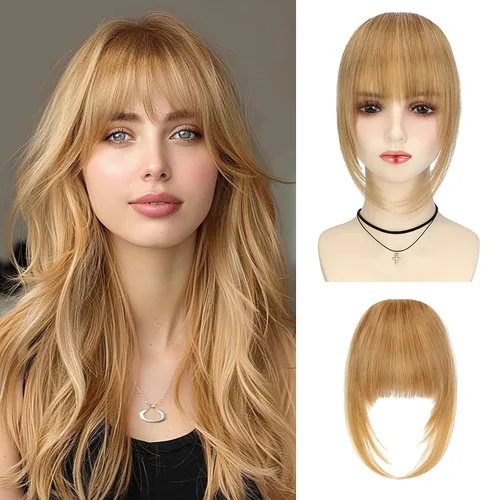 Vista 10 de VAVANGA Flequillo francés con clip - Flequillo natural largo y ondulado en negro jet con templos - Pinza de cabello ordenada para mujer (#1)