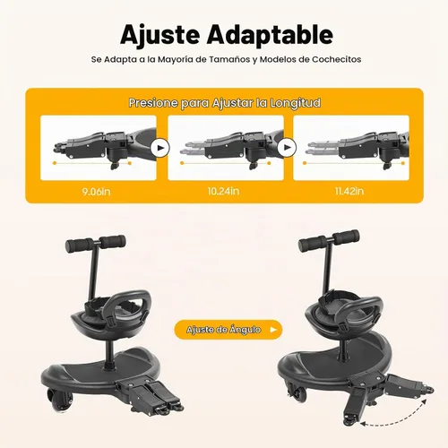 Vista 6 de Tabla universal para cochecito con asiento de silla y plataforma de pie, diseño ajustable, cochecito para sentarse y pararse, para diferentes