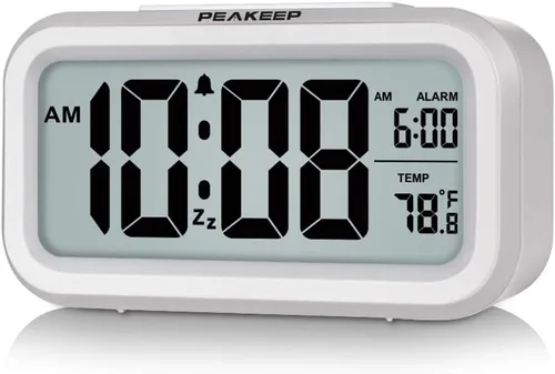 Vista 9 de Reloj despertador digital con luz nocturna Peakeep Temperatura interior con pilas Pequeño reloj inalámbrico lindo para dormitorio, escritorio