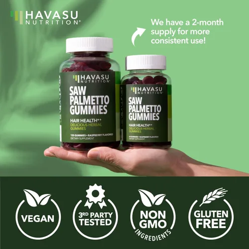 Vista 7 de Gomitas Saw Palmetto para hombres, suplemento bloqueador DHT para la salud del cabello y calvicie con patrón masculino, 60 unidades, apoya