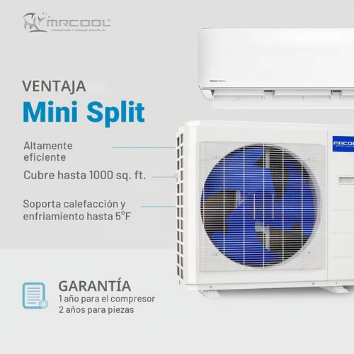 Vista 2 de Mrcool 24000 BTU 230V Mini aire acondicionado sin conductos con bomba de calor y minisplit inversor, Serie Advantage - Unidad de AC montada en pared