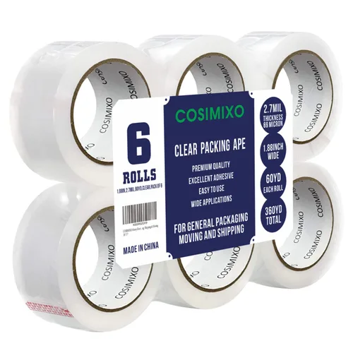 Vista 9 de COSIMIXO Cinta de embalaje transparente resistente de 2.5 mil x 1.88 pulgadas x 55 yardas, 6 rollos con dispensador, cinta de embalaje transparente