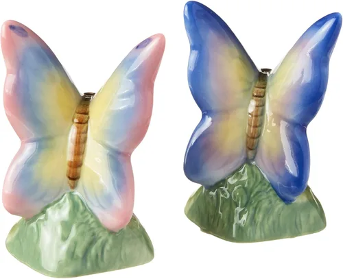 Vista 2 de Cosmos Gifts 20785 Juego de saleros y pimenteros de porcelana fina, diseño de mariposa, 3 pulgadas de alto