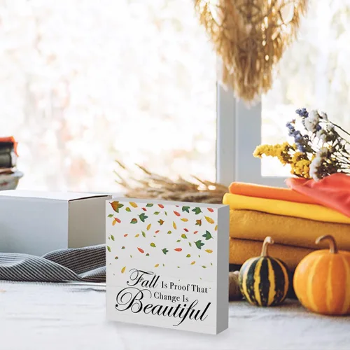 Vista 3 de El otoño es prueba de que el cambio es hermoso - Letrero de decoraciones de otoño para el hogar, oficina, interior, decoración de escritorio