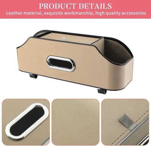 Vista 4 de Caja de almacenamiento multifuncional para vehículos, organizador de asiento trasero de automóvil con 2 portavasos para bebidas, soporte