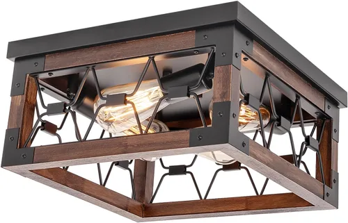 Vista 9 de Lámpara de techo de granja, 2 luces rústicas de montaje empotrado, lámpara industrial de granja cerca del techo para cocina, dormitorio, pasillo