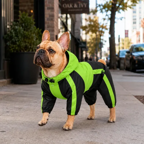 Vista 8 de Ropa para mascotas, abrigo impermeable de nailon para mascotas, chaqueta de lluvia adorable con capucha perfecta para razas de perros pequeños, Verde