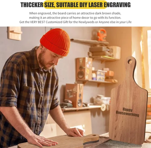 Vista 5 de Zubebe 12 tablas de cortar a granel de 11 x 5 pulgadas, madera de bambú, madera de acacia, nogal con asa, grabado láser, tabla de servir de cocina