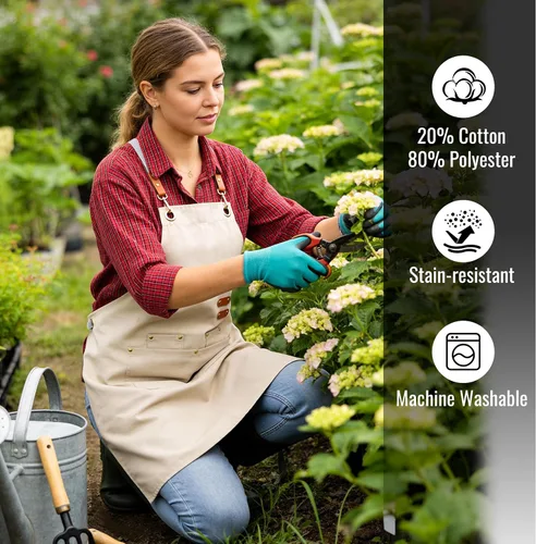 Vista 6 de Aoomzoon Delantal de cocina duradero, delantales de chef multifuncionales para mujeres y hombres con bolsillos para cocinar, hornear y uso diario