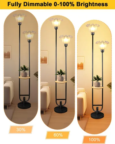 Vista 2 de Lámparas de Pie Regulables de Flores con Mesa, Lámpara de Pie Floral de 2 Luces, 3000K Blanco Cálido Estilo Candelabro Lámpara de Pie Moderna