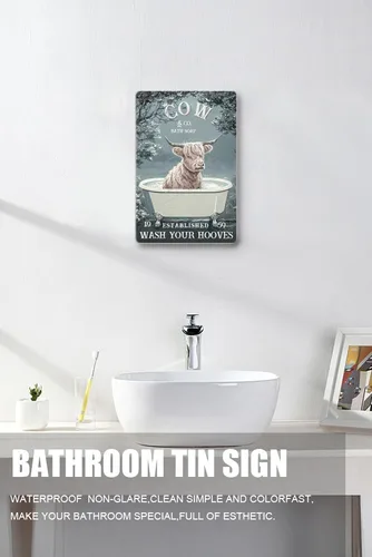 Vista 3 de Zomyto Letrero de metal con texto en inglés «Wash Your Hooves» con texto en inglés «Wash Your Hooves» para decoración de bañera, regalo para amantes