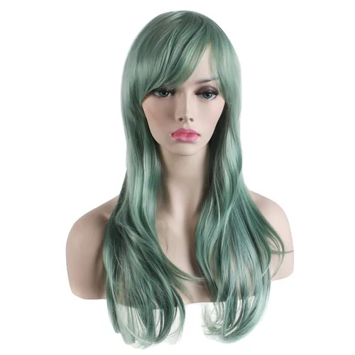Vista 2 de Crazywig, peluca de 28 pulgadas de largo ondulada resistente al calor con extensiones para Cosplay, talla única , Verde (Mint)