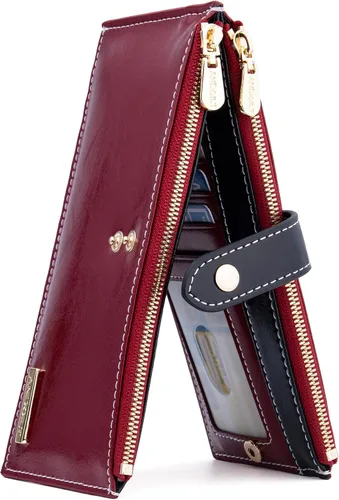 Vista 10 de ANDOILT - Cartera de cuero genuino para mujer con bloqueo RFID para tarjeta de crédito con cremallera