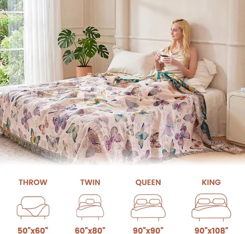 Vista 82 de MSGKV - Manta bohemia/primaveral de algodón para sofá y sala de estar, de gasa acogedora, de 50 x 60 pulgadas 50"x60" Cotton Throw, Woven Bird
