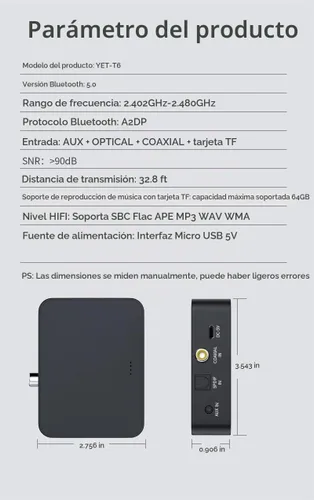 Vista 6 de Transmisor/receptor óptico Bluetooth 5.0 (TV a auriculares)