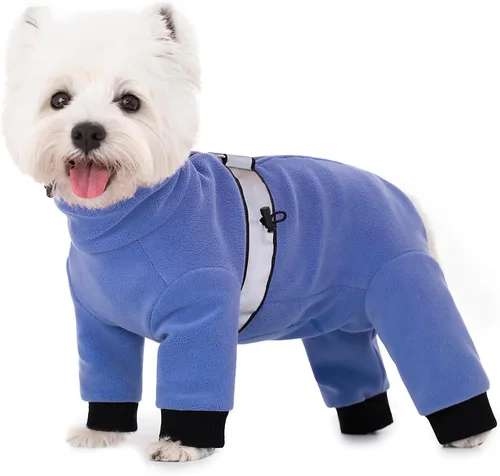 Vista 8 de Abrigos de forro polar para perros pequeños y medianos, chaqueta de invierno, suéter, chaleco, mono, ropa cálida de cuatro patas, pijamas