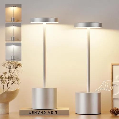 Vista 12 de Lámpara de mesa inalámbrica negra, lámparas con batería recargable de 4000mAh, lámparas LED inalámbricas para exteriores con atenuación continua