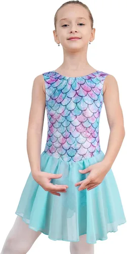 Vista 2 de EQSJIU Ballet Leotard with Tutu Skirt for Girls Dance Gymnastics Toddlers Sparkly Snowflake Party Dress Outfit