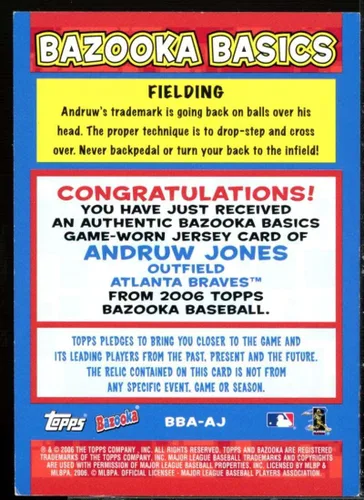 Vista 2 de Andruw Jones Jsy B Card 2006 Bazooka Basics Relics #AJ