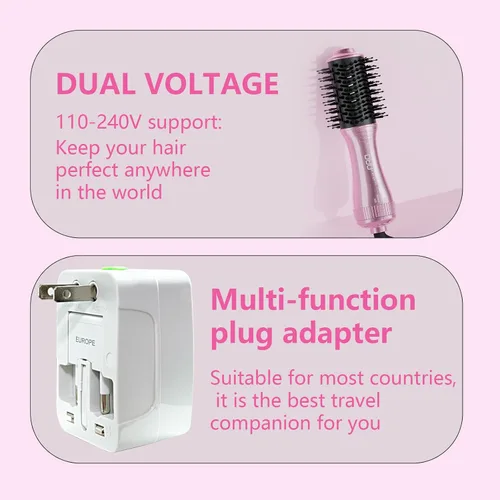 Vista 3 de DAN Technology Cepillo secador de pelo automático de doble voltaje, 110 V-120 V/220 V-240 V, cepillo de viaje, cepillo secador de pelo pequeño