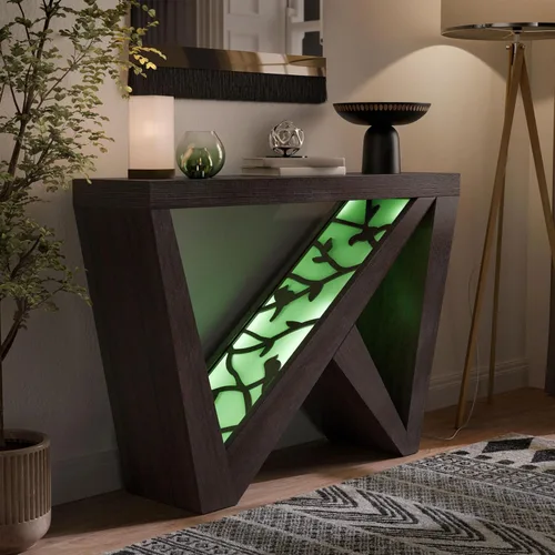 Vista 18 de Homes: Inside + Out Naomi Mesa Consola de Acento Decorativa Moderna con Patas en Forma de W, Muebles de Madera para Entrada para Sala de Estar, Negro