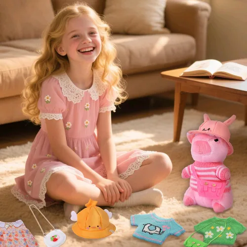 Vista 6 de Lindo juguete de peluche Capybara con 10 piezas de ropa y accesorios, juguetes de peluche Capybara de 10.2 pulgadas, peluches Capybara para Peluche