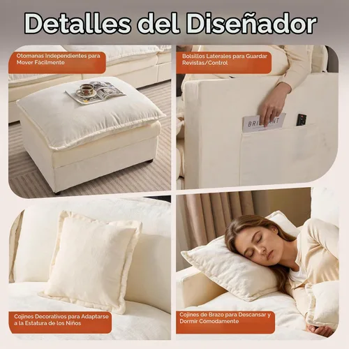 Vista 7 de 108" sofá seccional modular de gran tamaño en forma de U con el otomano Beige