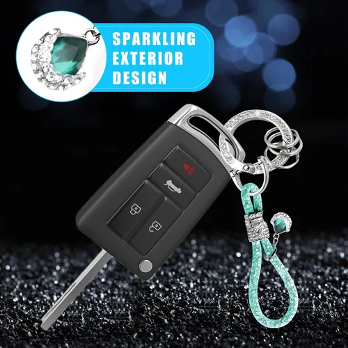 Vista 4 de Ziciner Llavero de cristal brillante para mujeres y niñas, llavero de automóvil con purpurina, accesorios universales para llavero (verde)